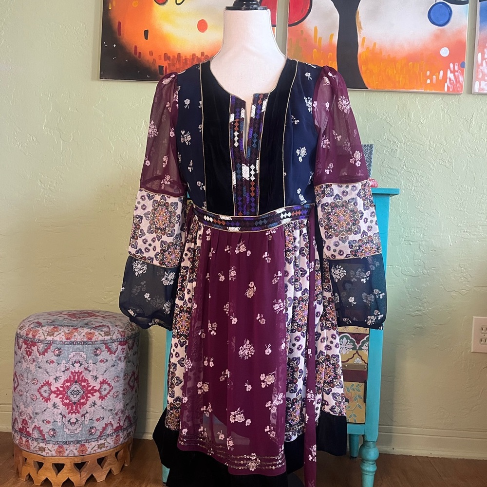 Maeve Anthropologie Quartier Mixed Media Patchwork Dress